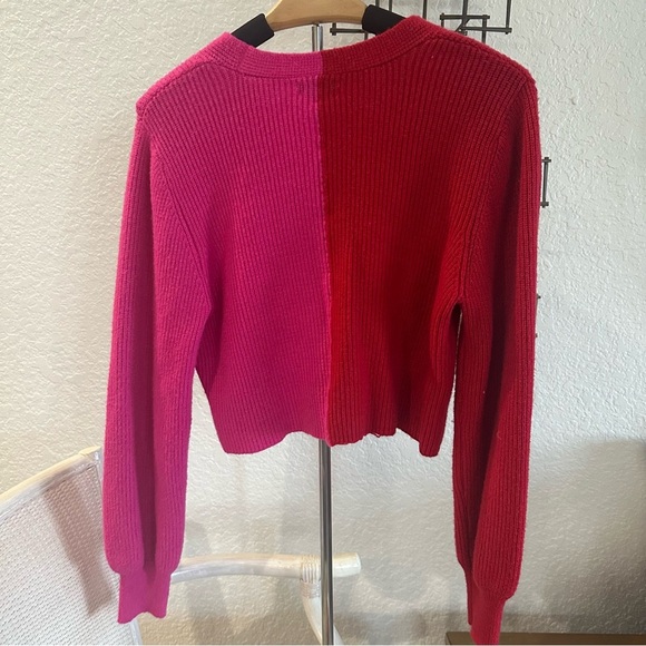 Miami for Francesca’s Red Pink Colorblock Button Cardigan - Picture 3 of 6